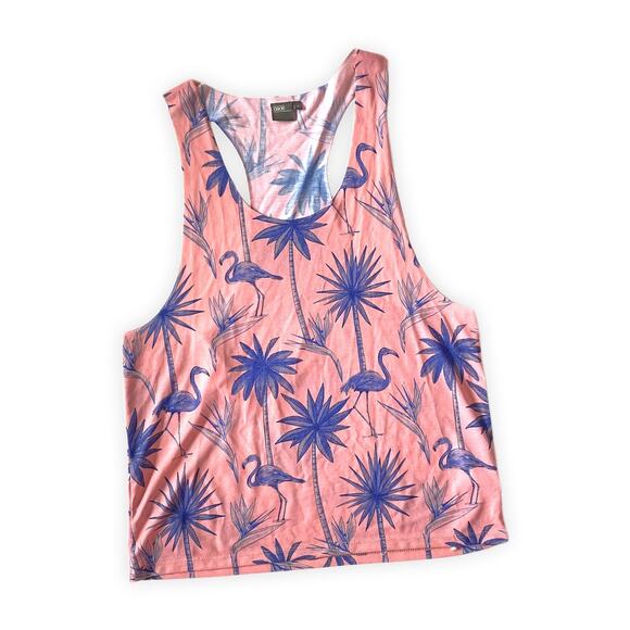 ASOS : NEW Tropical Flamingo Racerback Tank Pink Blue Palm Print : XL - Picture 1 of 9
